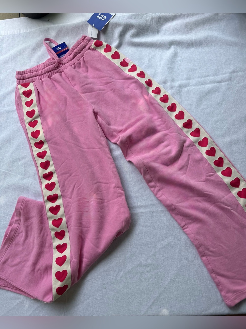 Size XS NEW Joy Lab Pink Heart-Trim Ladies Sweatpants - Picture 2 of 9